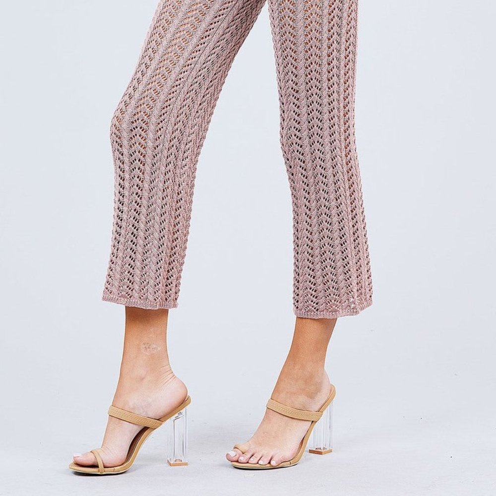 Flare Long Fishnet Sweater Pants-Blush - Picture 4 of 4